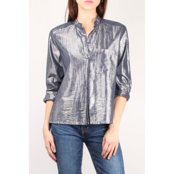 XIRENA Graycen Shimmer Lurex Cotton Button Down Shirt Top Garmentory L $225 - Picture 10 of 11